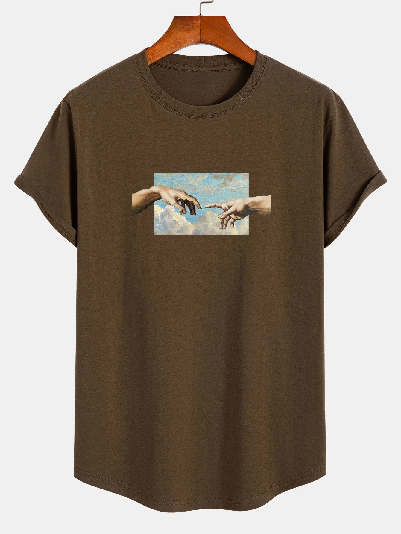 Creation Of Adam Print Baumwolle Bogen Saum T-Shirt - Image 4
