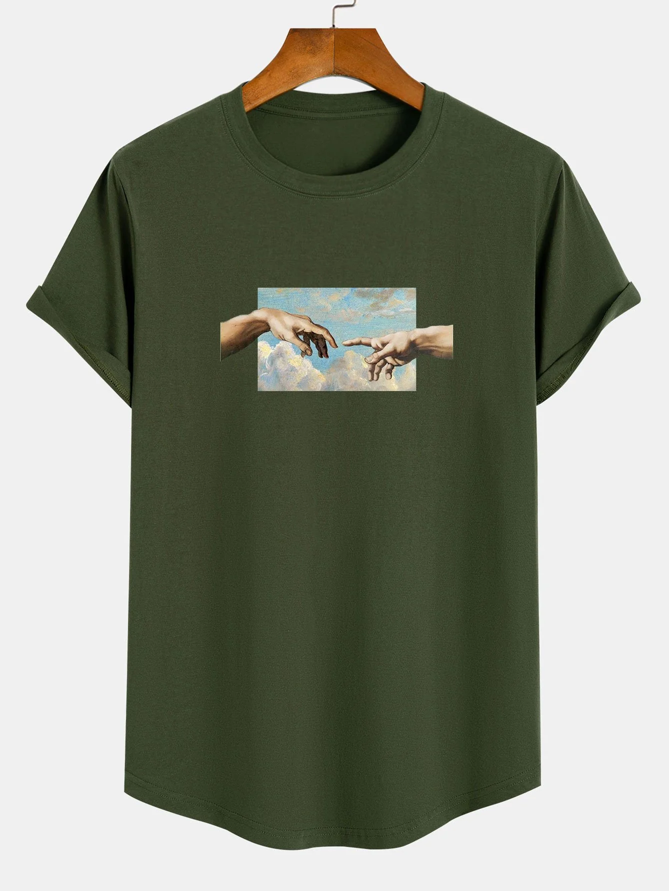 Creation Of Adam Print Baumwolle Bogen Saum T-Shirt - Image 5
