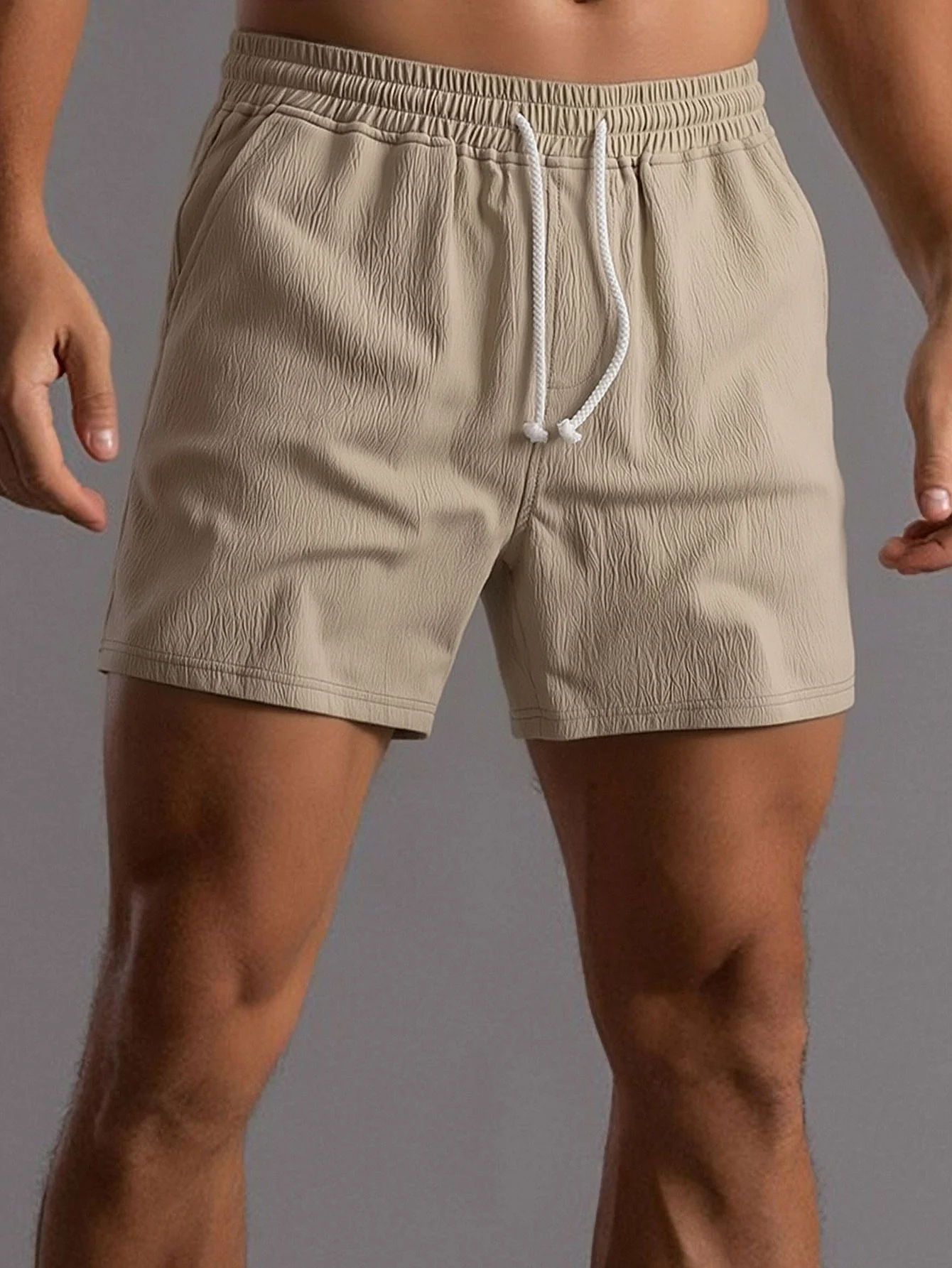 Crinkle Textured Drawstring 5" Shorts