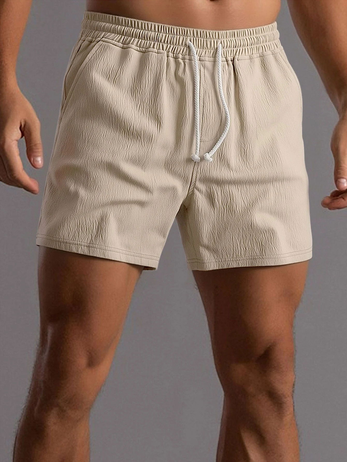 Crinkle Textured Drawstring 5" Shorts - Image 2