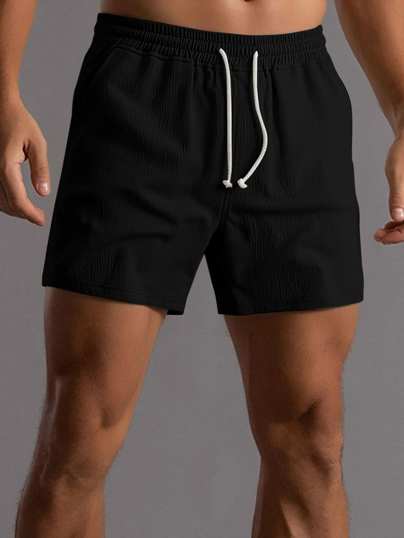 Crinkle Textured Drawstring 5" Shorts - Image 3