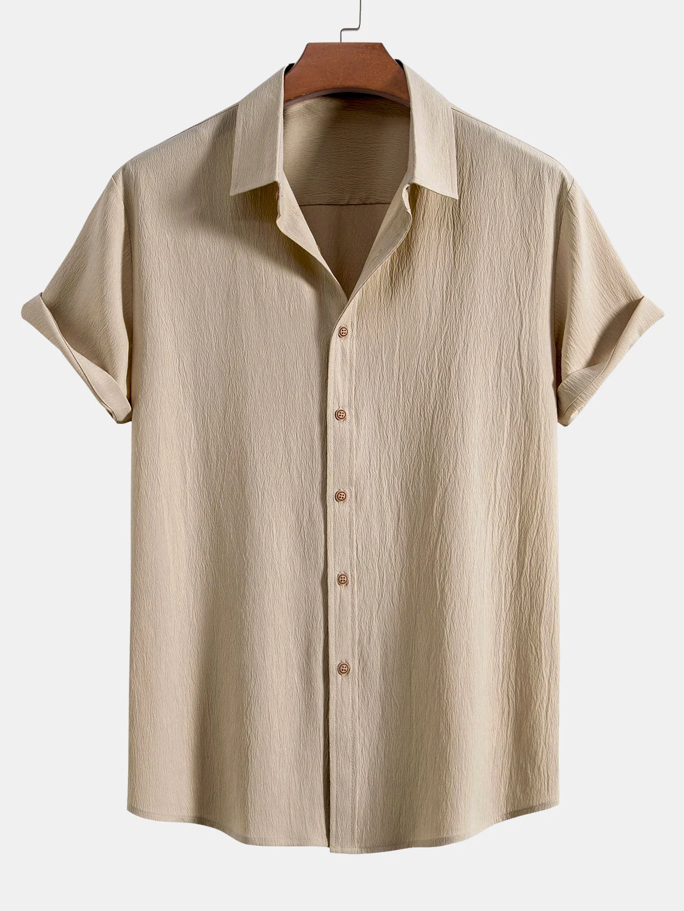 Crinkled Textured Button Up Shirt & Straight Leg Pants - Image 6