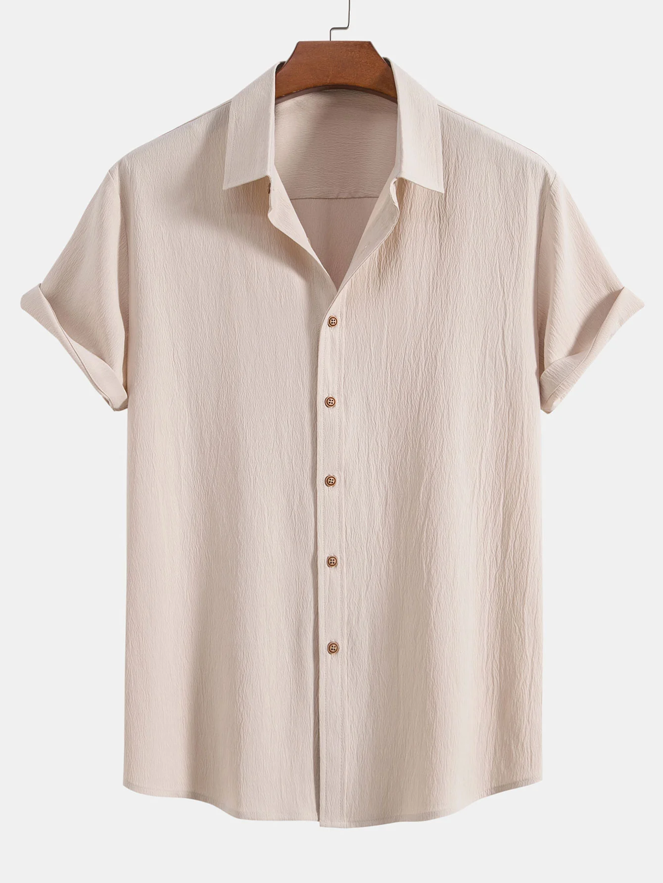 Crinkled Textured Button Up Shirt & Straight Leg Pants - Image 8