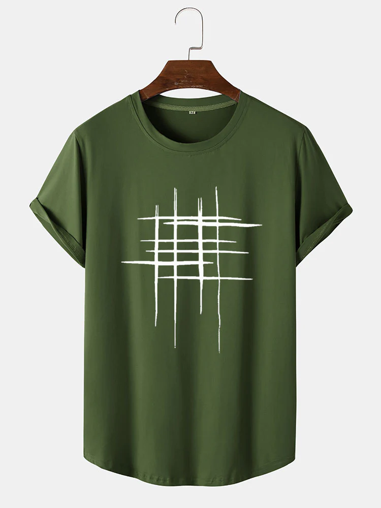 Handgezeichnetes Kreuzlinien-Druck-T-Shirt - Image 2