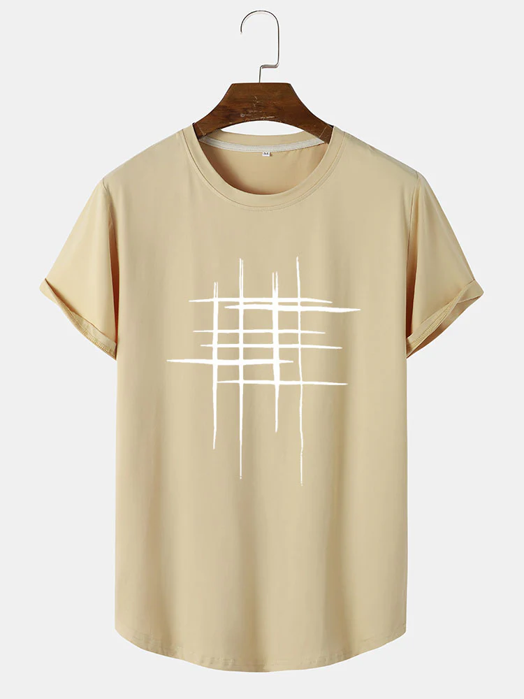 Handgezeichnetes Kreuzlinien-Druck-T-Shirt - Image 3