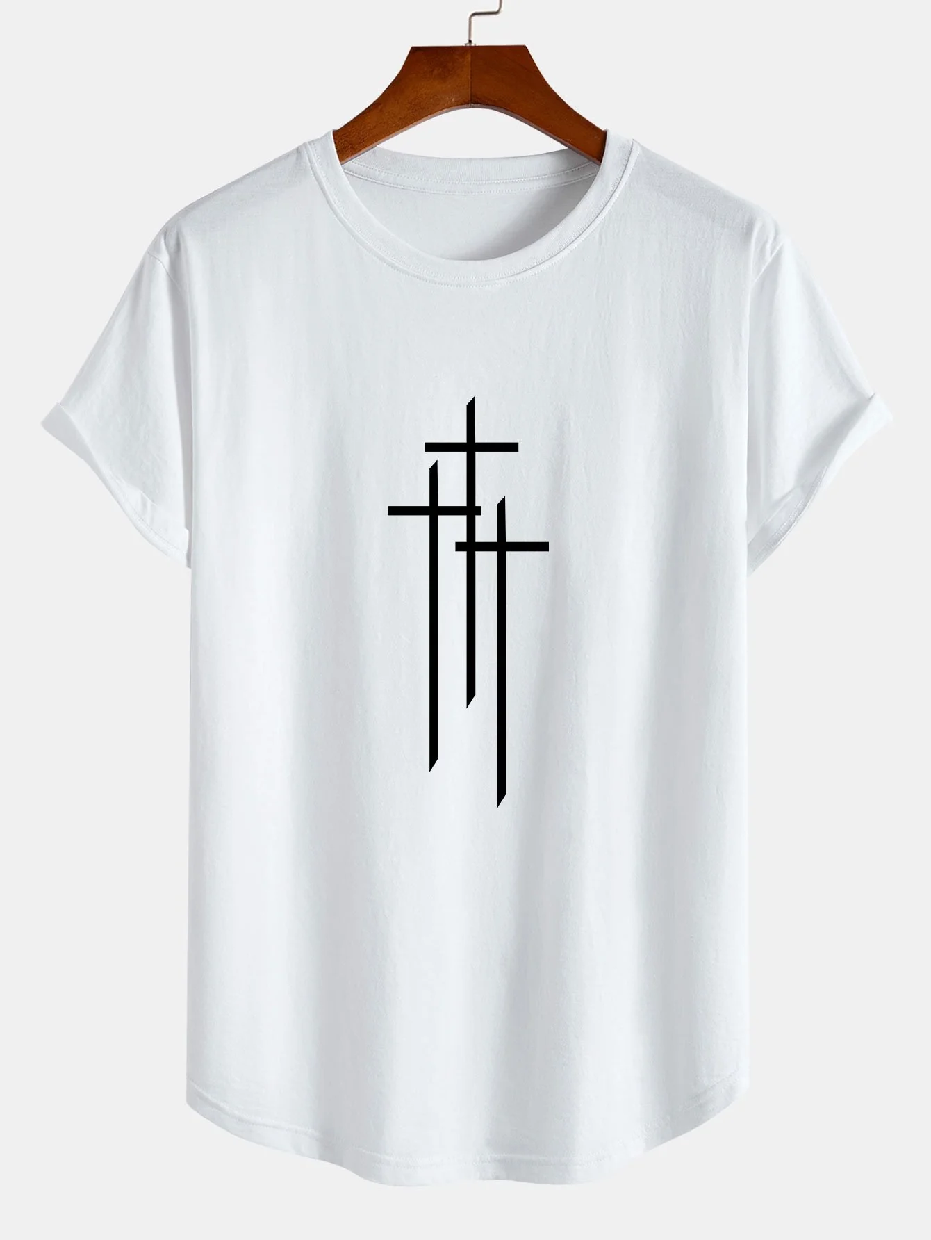 Kreuzmuster Druck Baumwolle Bogen Saum T-Shirt - Image 3