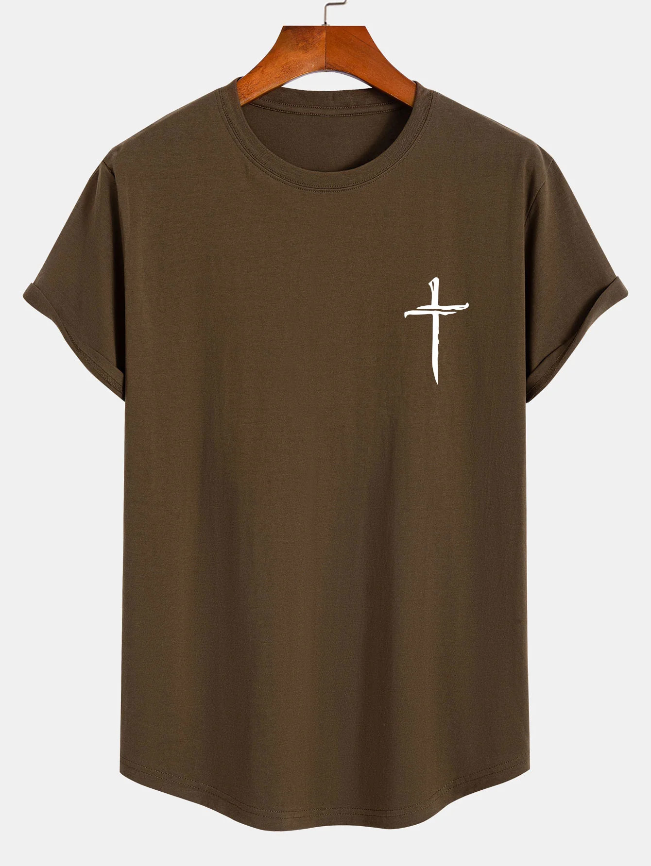 Cross Print Baumwoll T-Shirt mit Bogen-Saum - Image 7