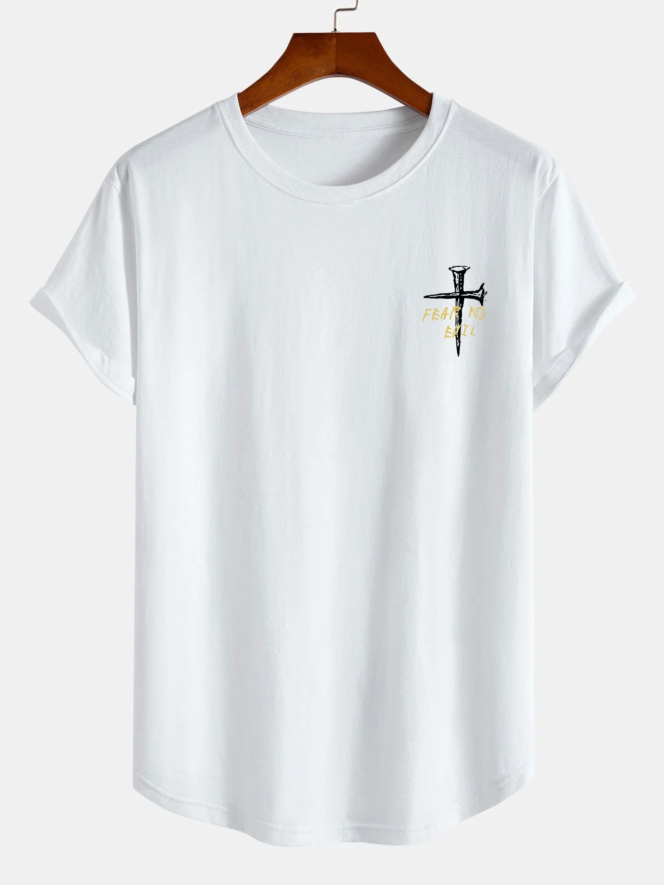 Cross Slogan Druck Baumwolle Bogen Saum T-Shirt - Image 3