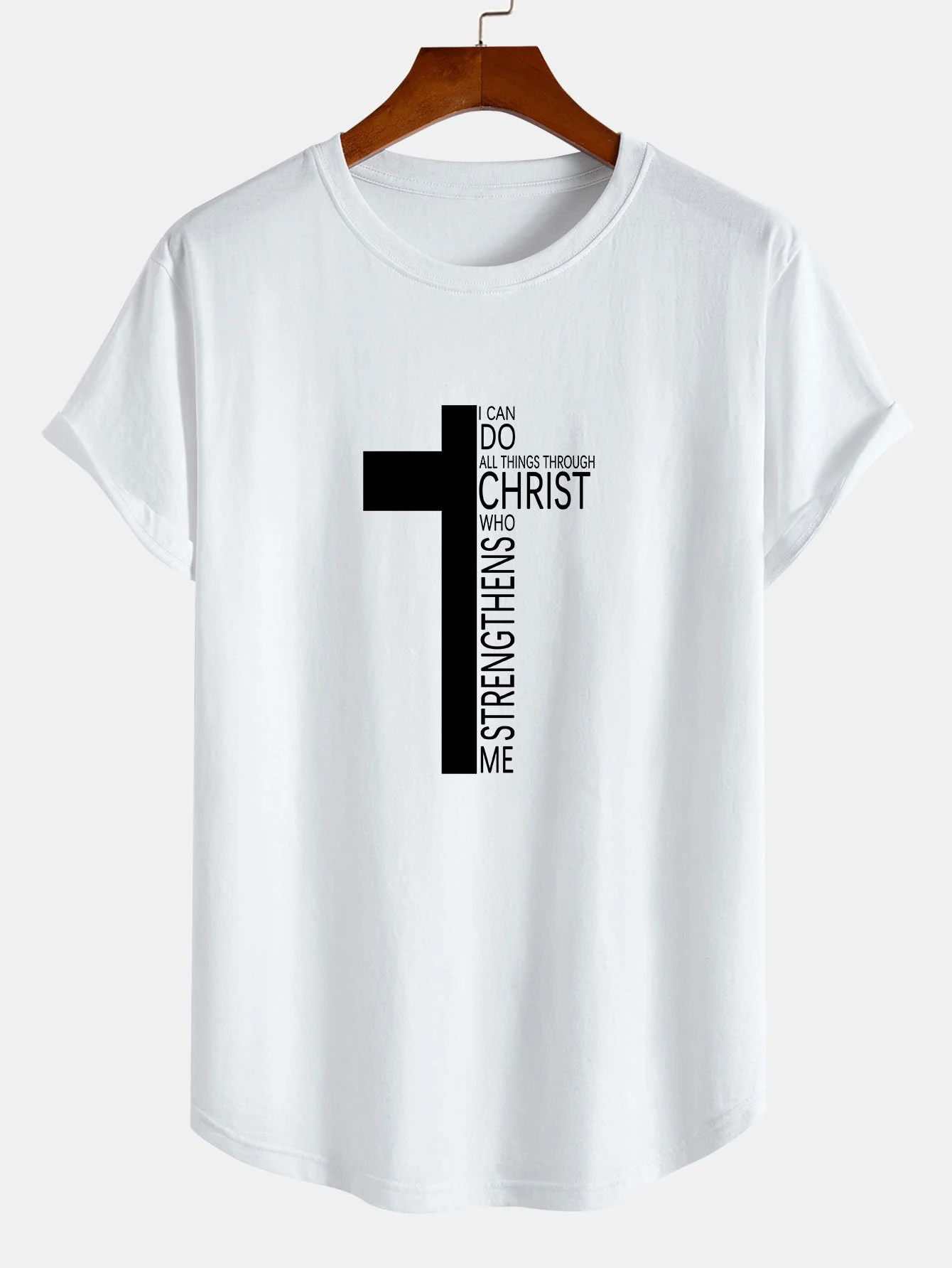 Cross Slogan Druck Baumwolle Bogen Saum T-Shirt - Image 3