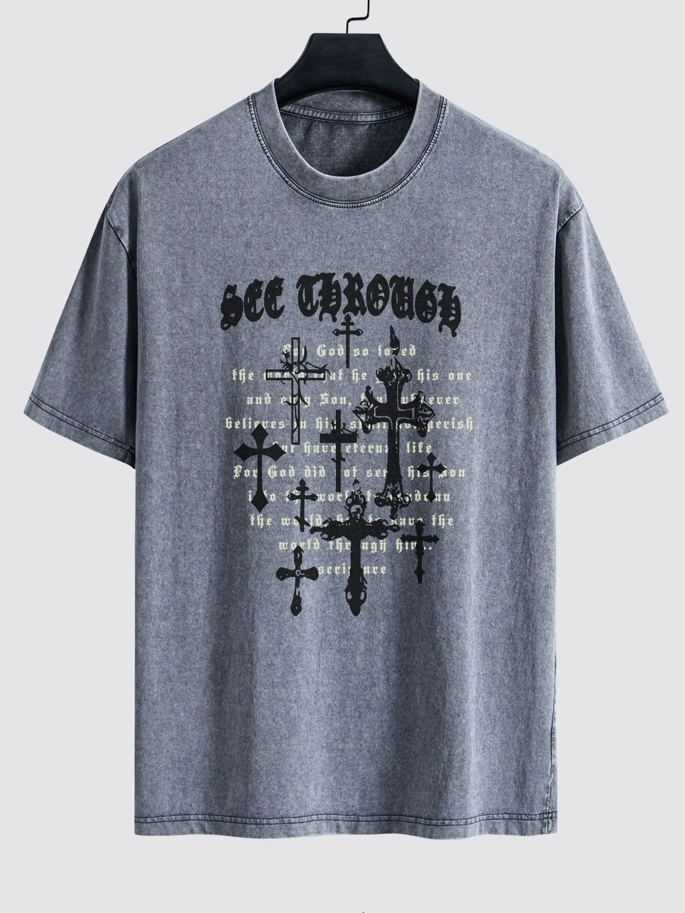 Cross Slogan Print Gewaschen Verwaschenes Drop Shoulder T-Shirt - Image 2