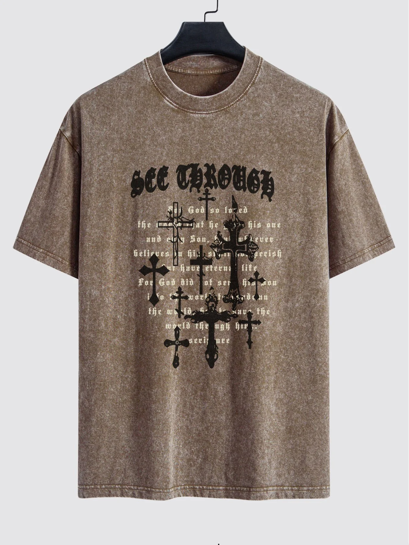 Cross Slogan Print Gewaschen Verwaschenes Drop Shoulder T-Shirt - Image 3