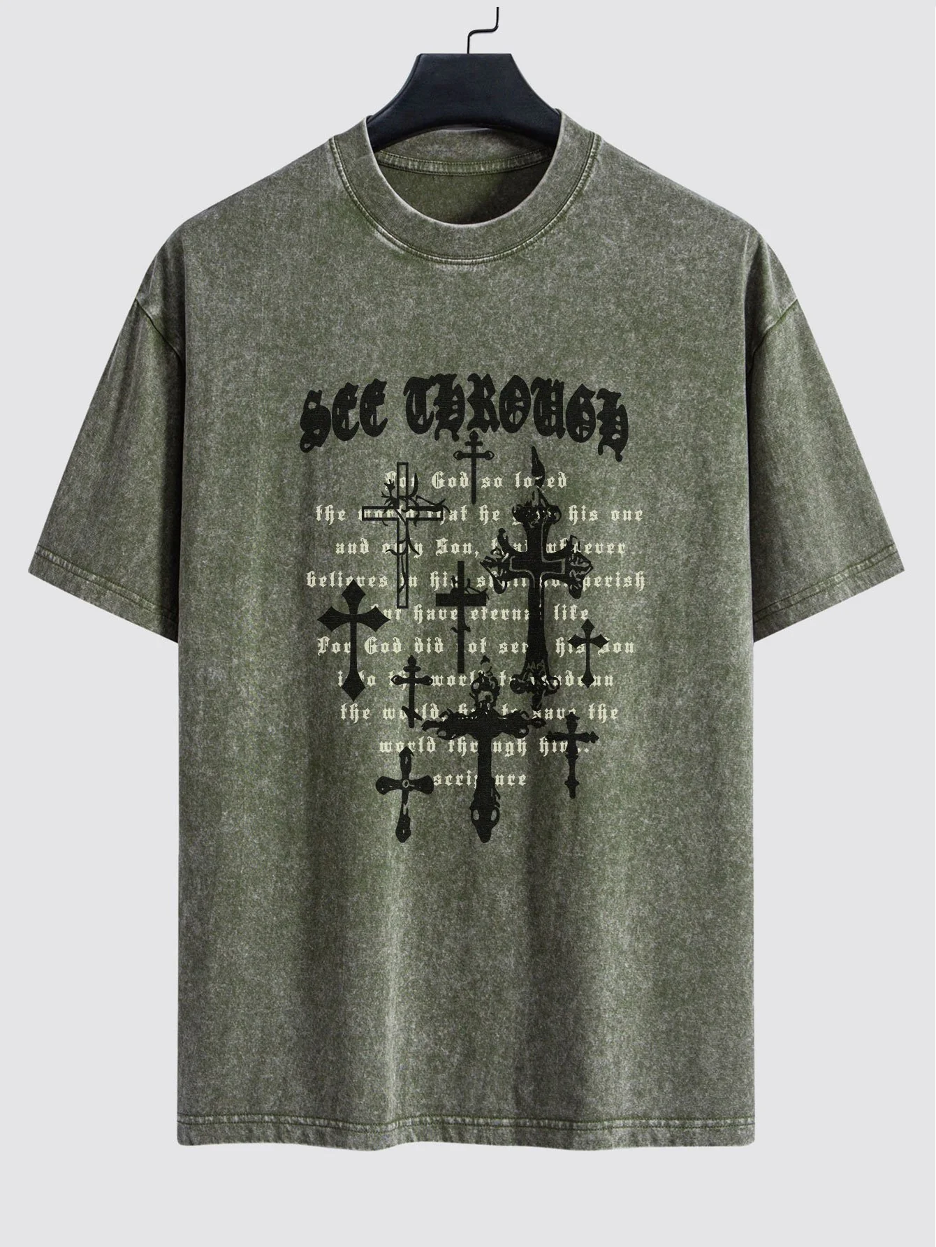 Cross Slogan Print Gewaschen Verwaschenes Drop Shoulder T-Shirt - Image 4