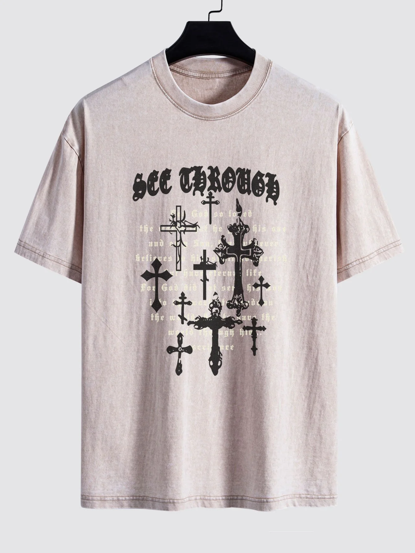 Cross Slogan Print Gewaschen Verwaschenes Drop Shoulder T-Shirt - Image 5