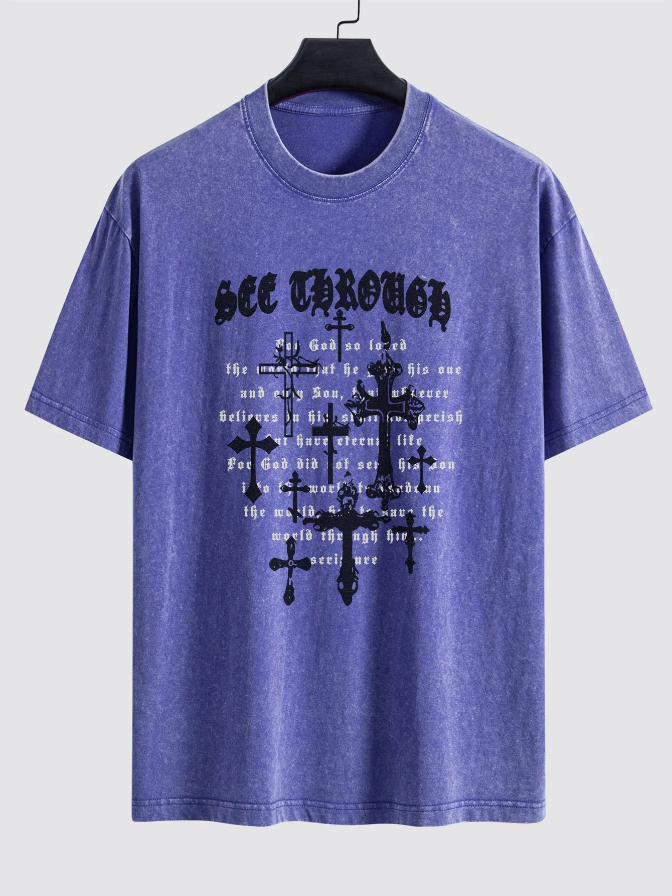Cross Slogan Print Gewaschen Verwaschenes Drop Shoulder T-Shirt - Image 6