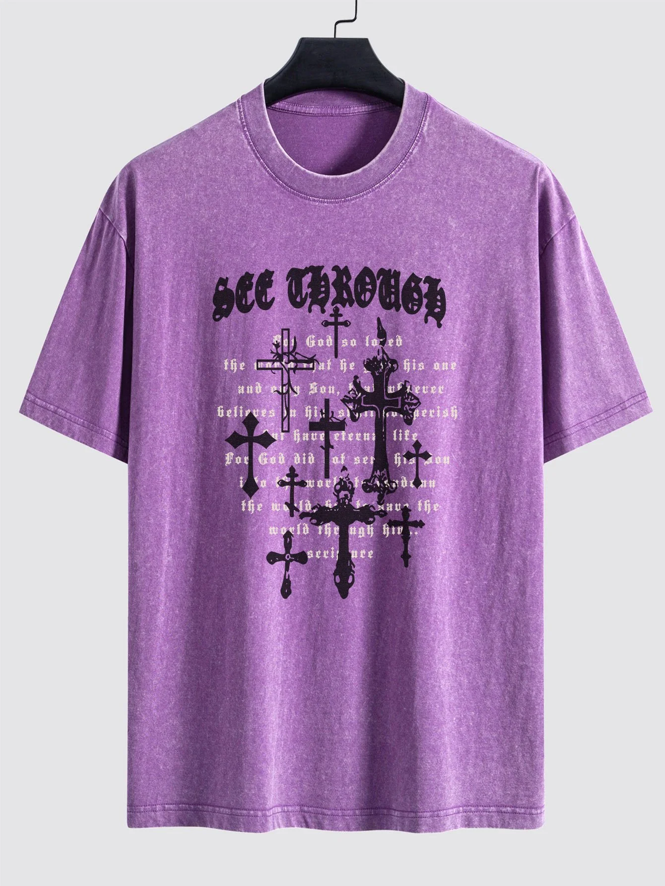 Cross Slogan Print Gewaschen Verwaschenes Drop Shoulder T-Shirt - Image 7