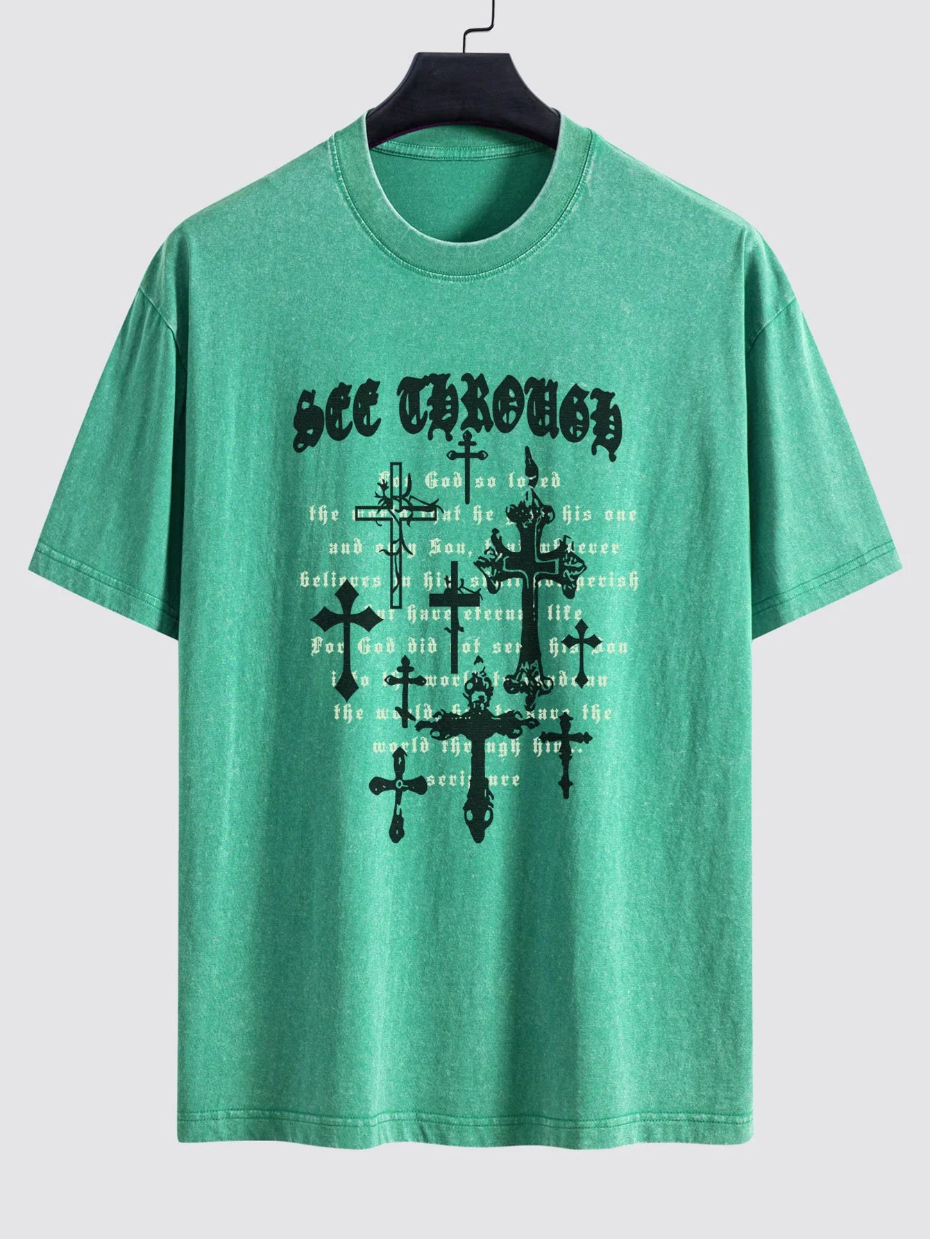 Cross Slogan Print Gewaschen Verwaschenes Drop Shoulder T-Shirt - Image 8
