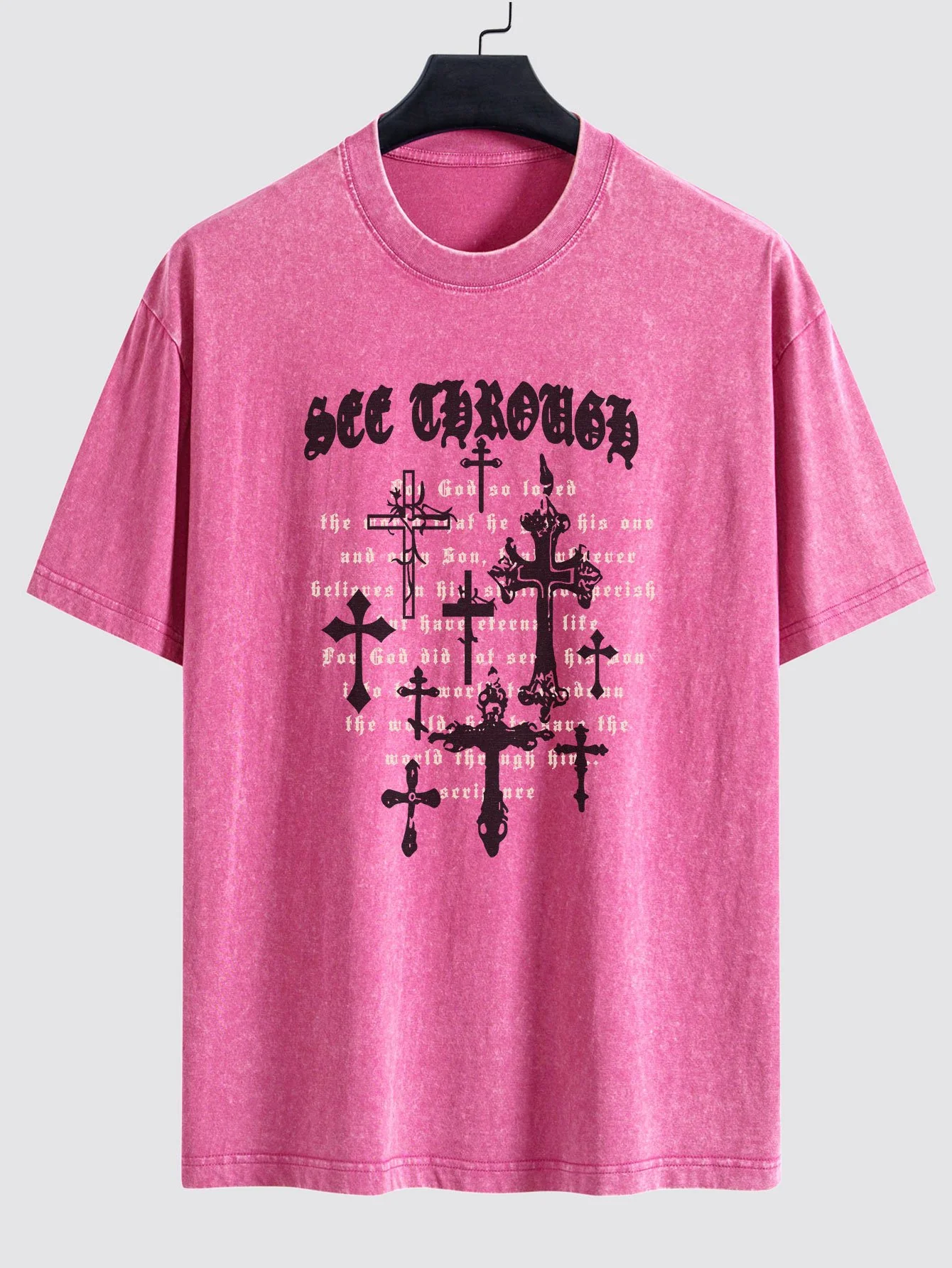 Cross Slogan Print Gewaschen Verwaschenes Drop Shoulder T-Shirt - Image 9