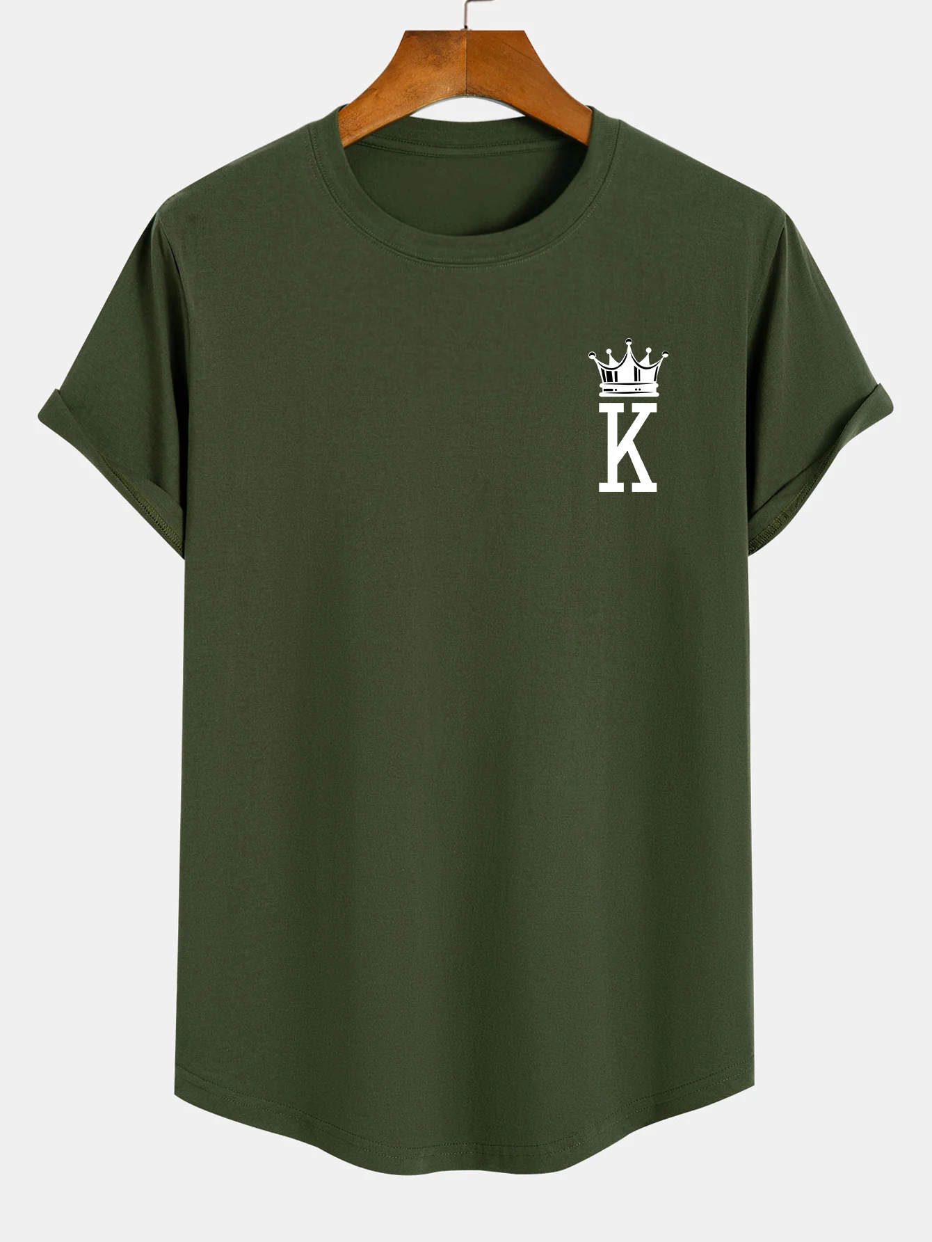 Crown King Print Baumwoll-T-Shirt mit abgerundetem Saum