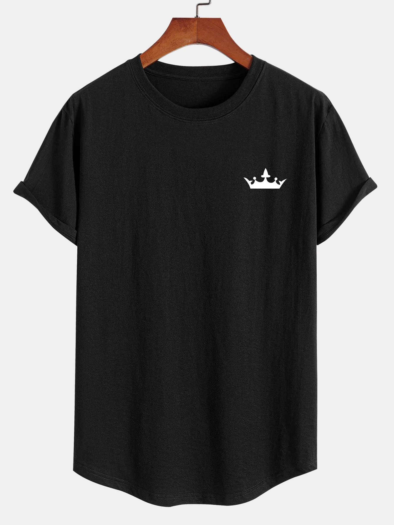 Crown Print Baumwoll-T-Shirt mit Bogen-Saum - Image 3