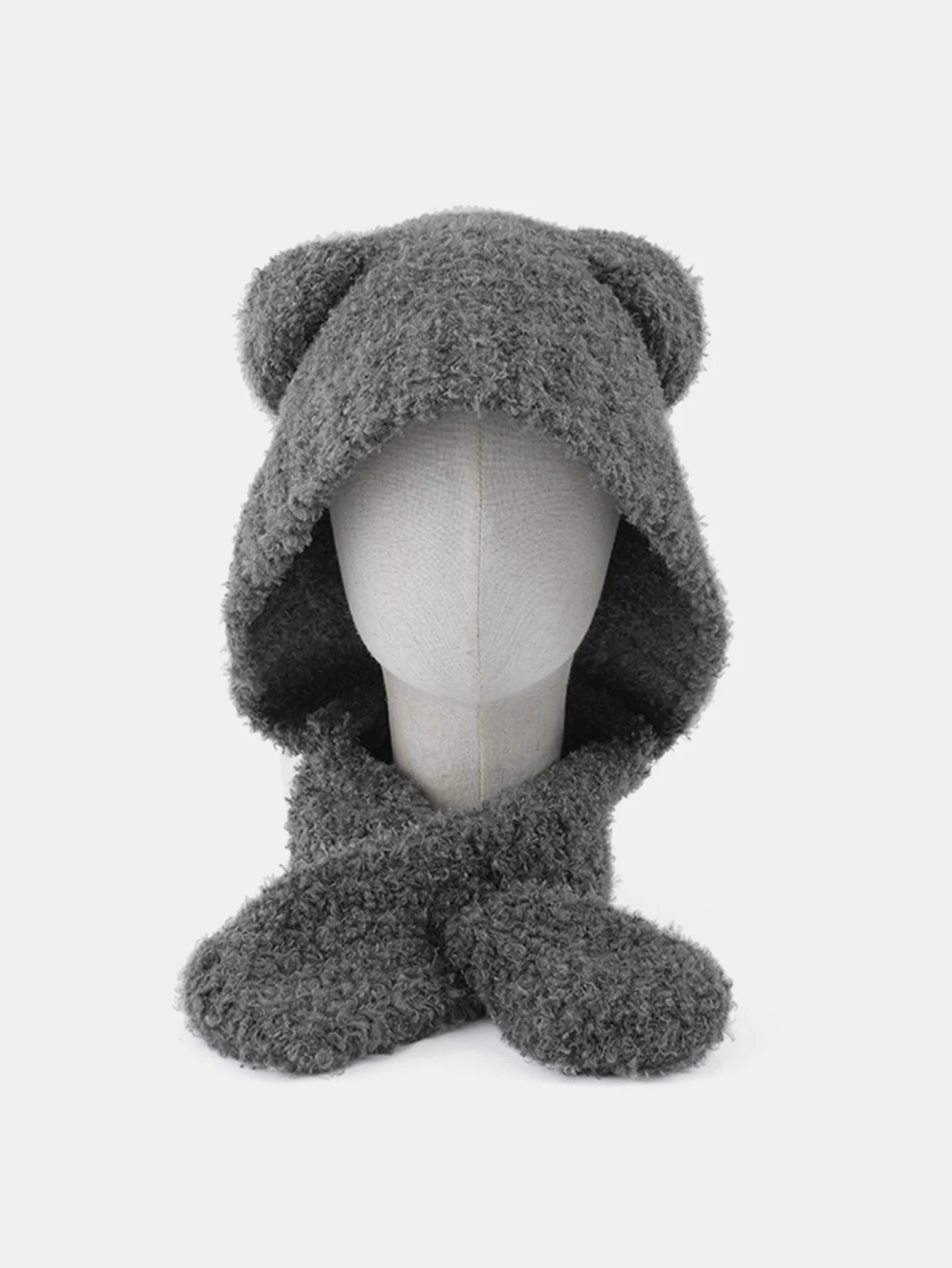 Cute Little Bear Ear Solid Color Scarf And Hat Integrated Warm Hat - Image 10