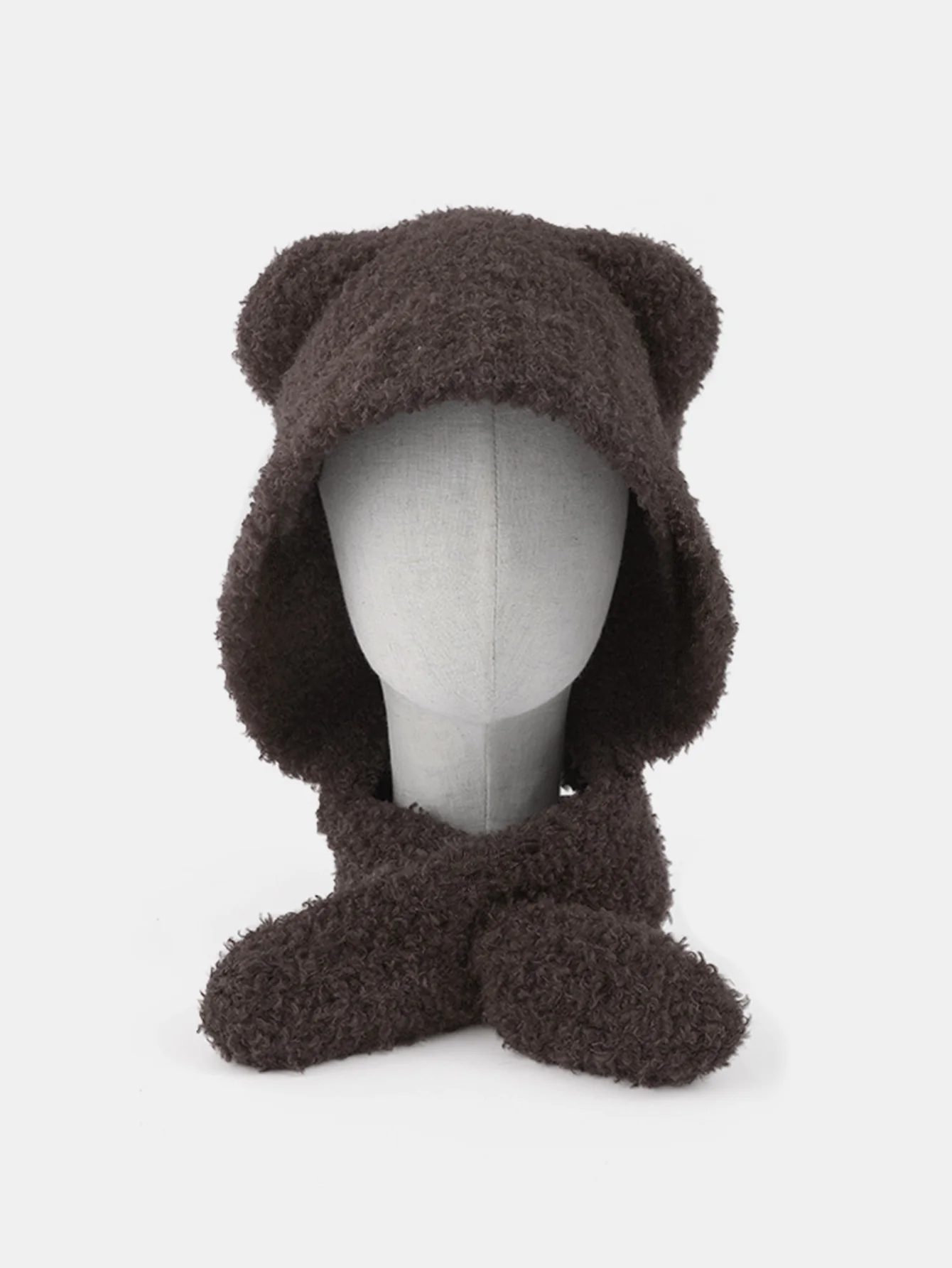 Cute Little Bear Ear Solid Color Scarf And Hat Integrated Warm Hat - Image 2