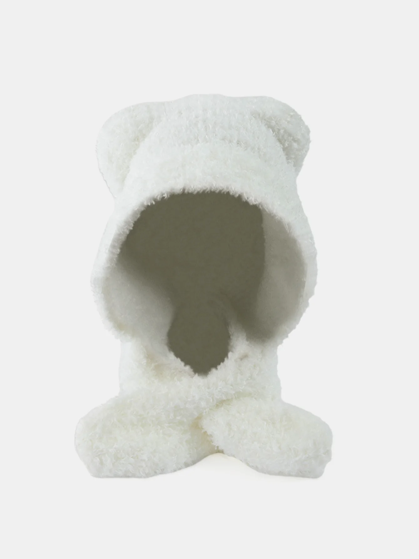 Cute Little Bear Ear Solid Color Scarf And Hat Integrated Warm Hat - Image 3