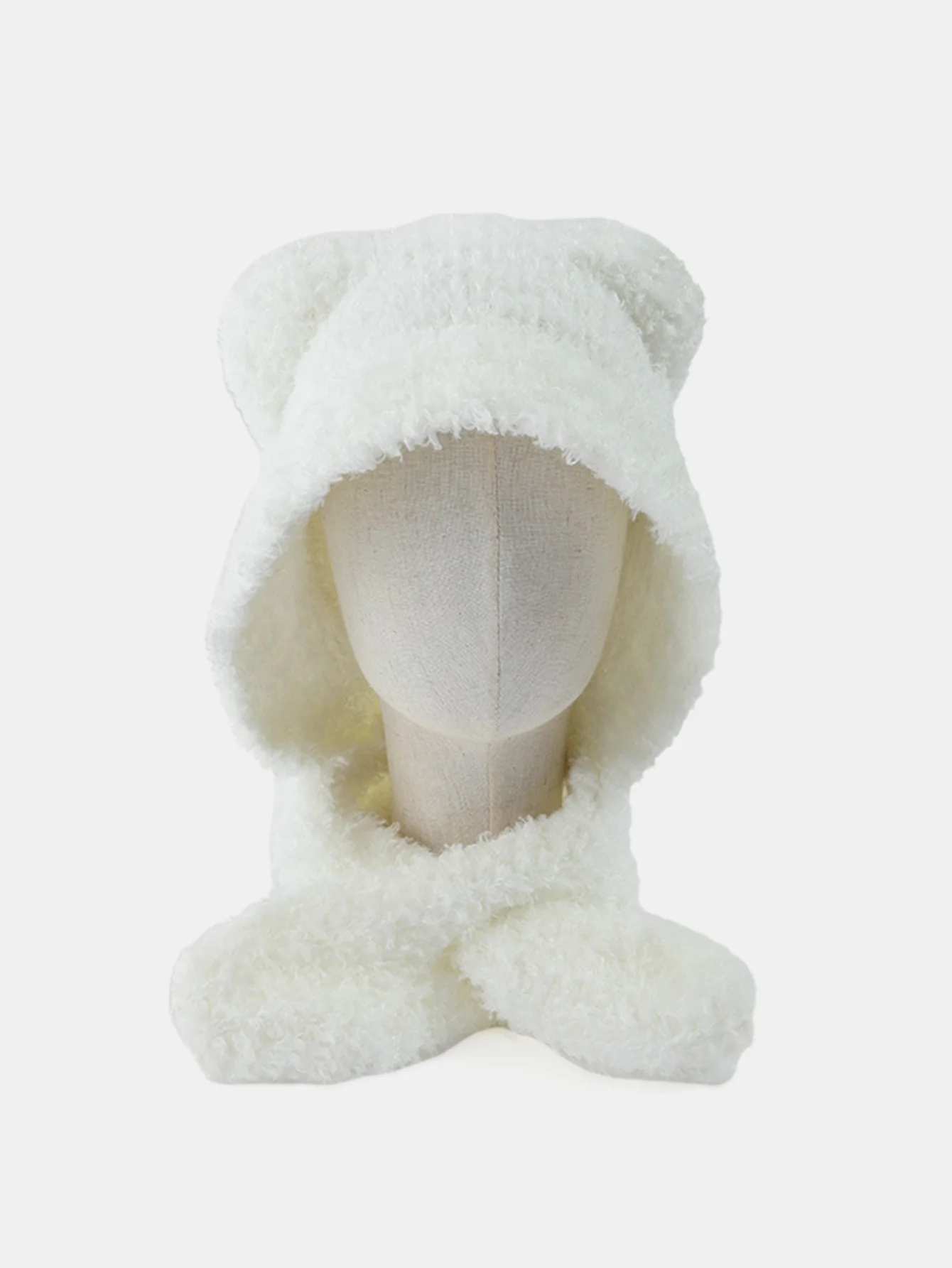 Cute Little Bear Ear Solid Color Scarf And Hat Integrated Warm Hat - Image 4