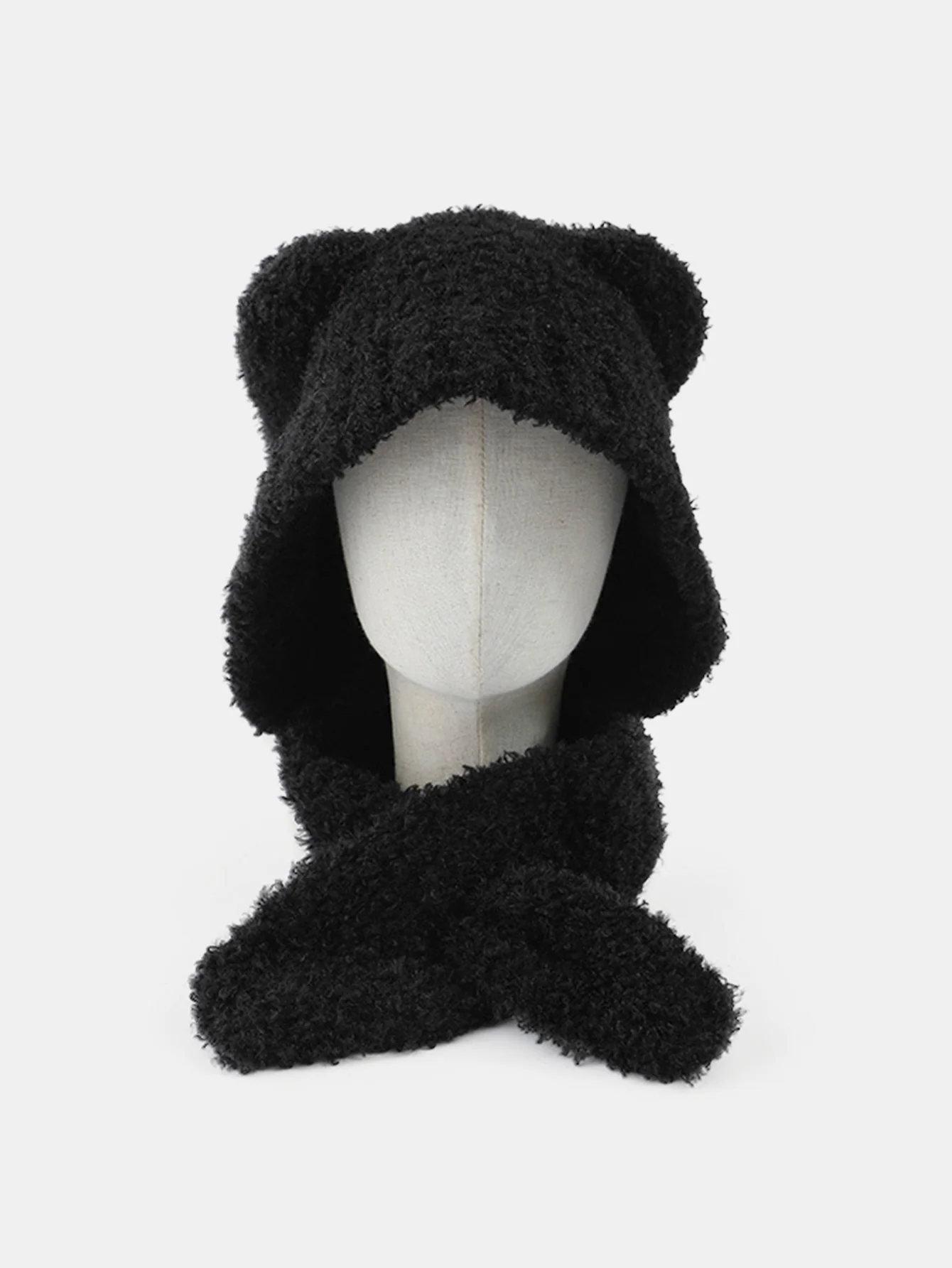 Cute Little Bear Ear Solid Color Scarf And Hat Integrated Warm Hat - Image 6