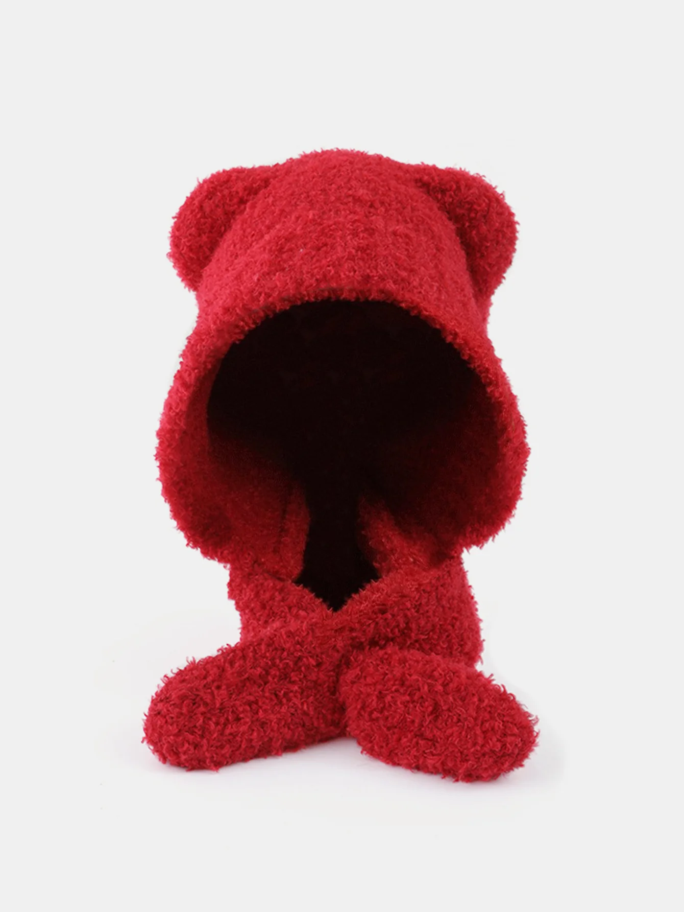 Cute Little Bear Ear Solid Color Scarf And Hat Integrated Warm Hat - Image 7