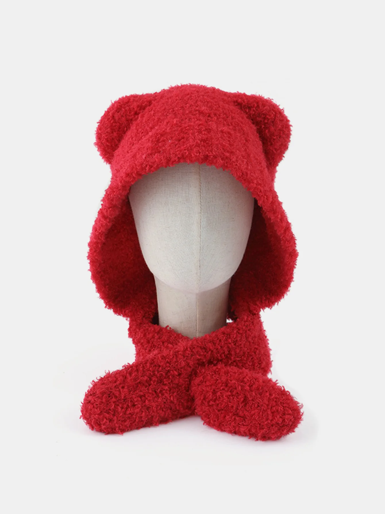 Cute Little Bear Ear Solid Color Scarf And Hat Integrated Warm Hat - Image 8