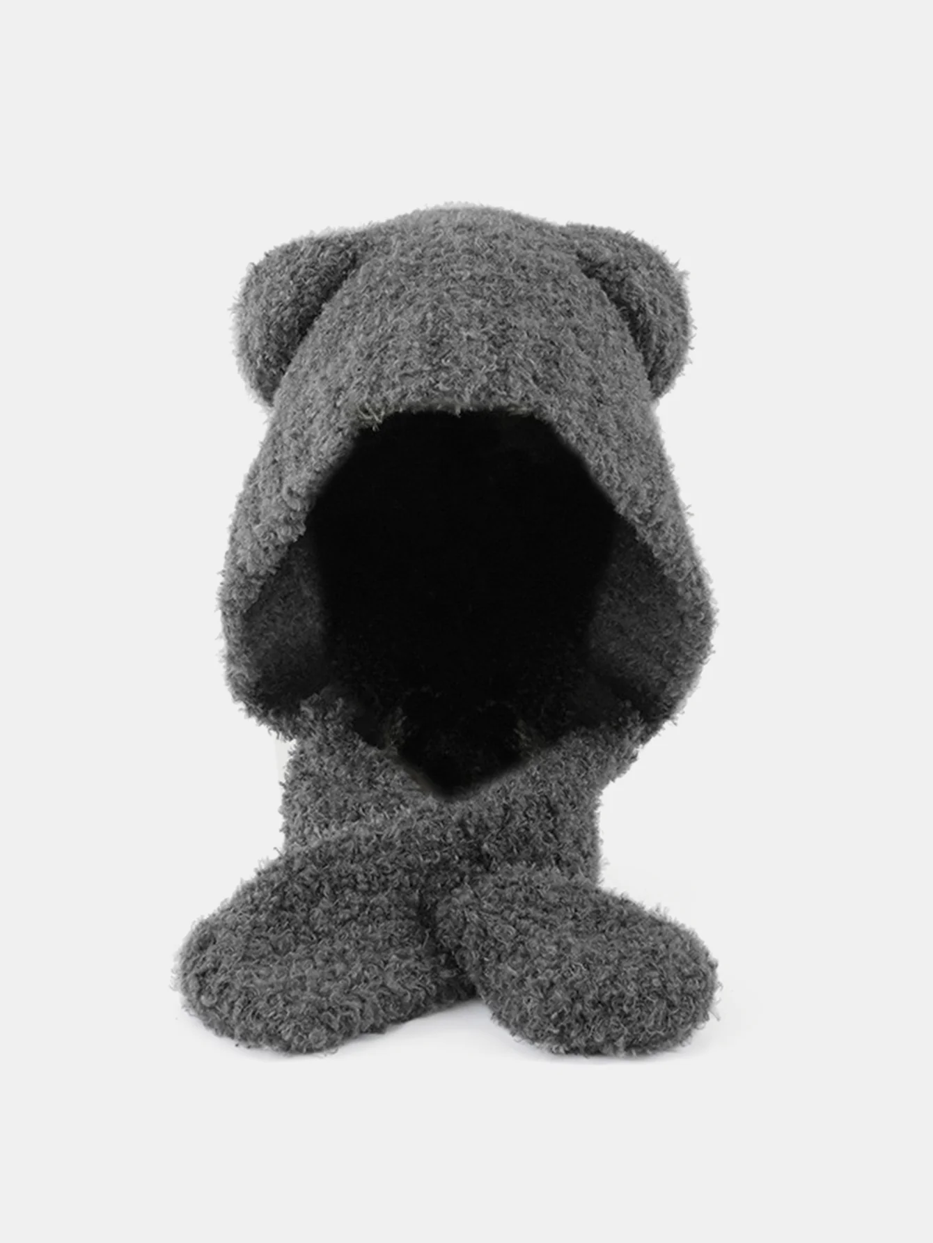 Cute Little Bear Ear Solid Color Scarf And Hat Integrated Warm Hat - Image 9