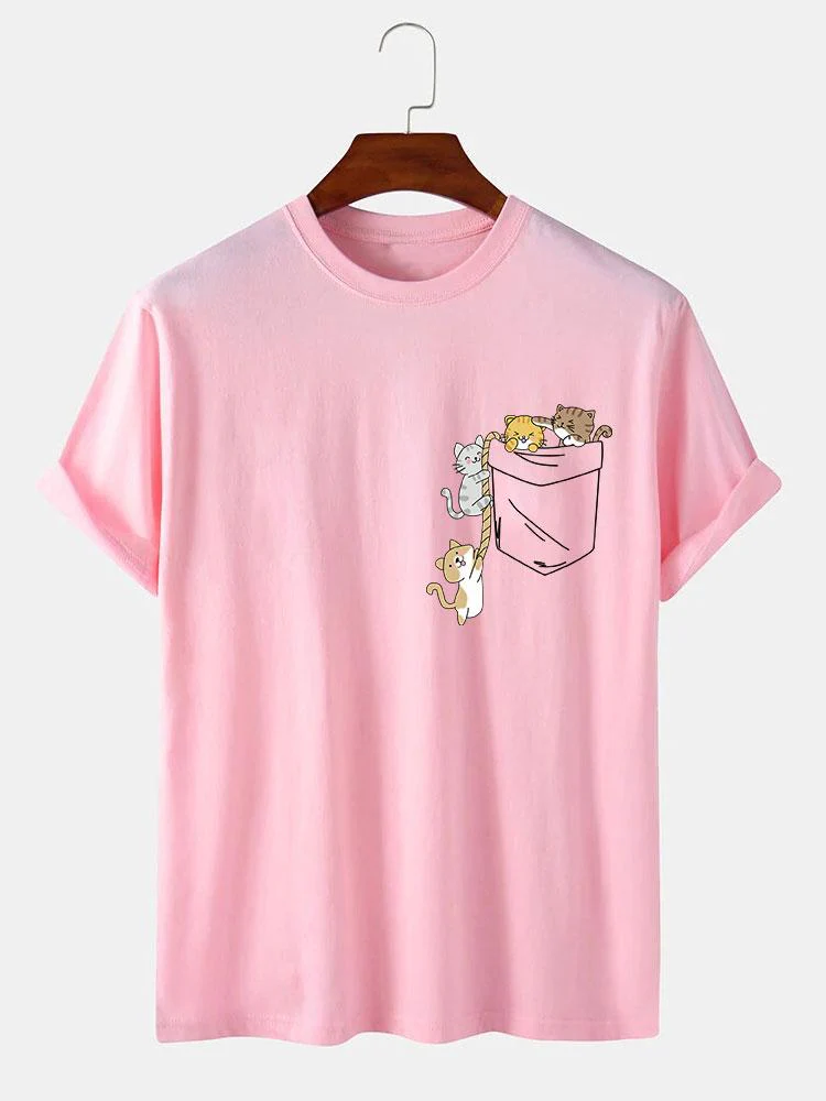 Niedliches Taschenkatzen-Print-T-Shirt