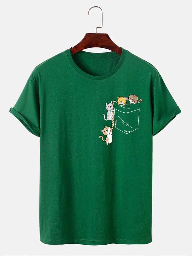 Niedliches Taschenkatzen-Print-T-Shirt - Image 10