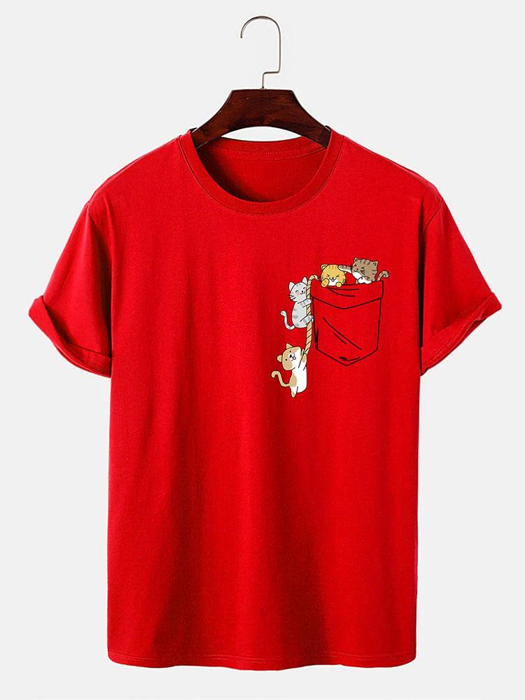 Niedliches Taschenkatzen-Print-T-Shirt - Image 11