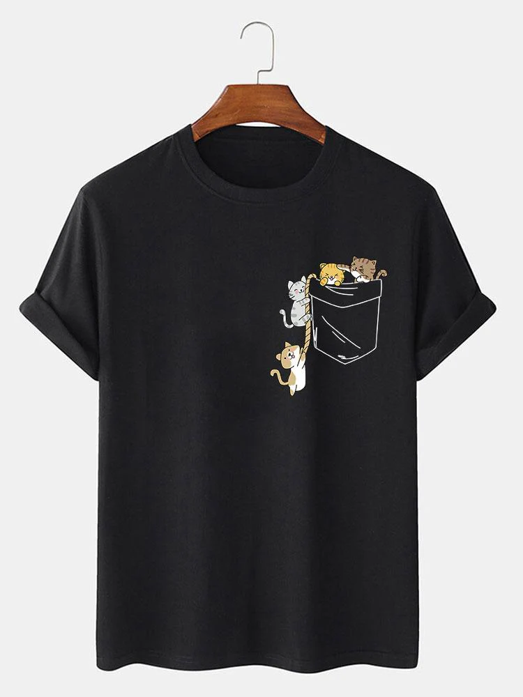 Niedliches Taschenkatzen-Print-T-Shirt - Image 2