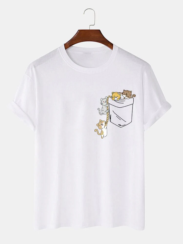 Niedliches Taschenkatzen-Print-T-Shirt - Image 3