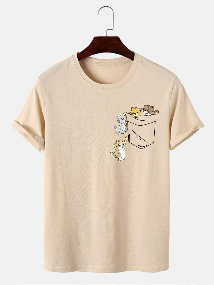 Niedliches Taschenkatzen-Print-T-Shirt - Image 4