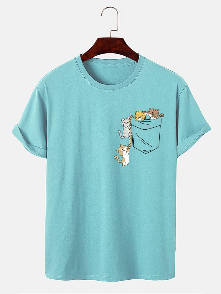 Niedliches Taschenkatzen-Print-T-Shirt - Image 5