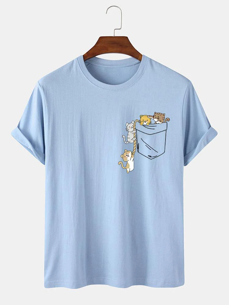 Niedliches Taschenkatzen-Print-T-Shirt - Image 6
