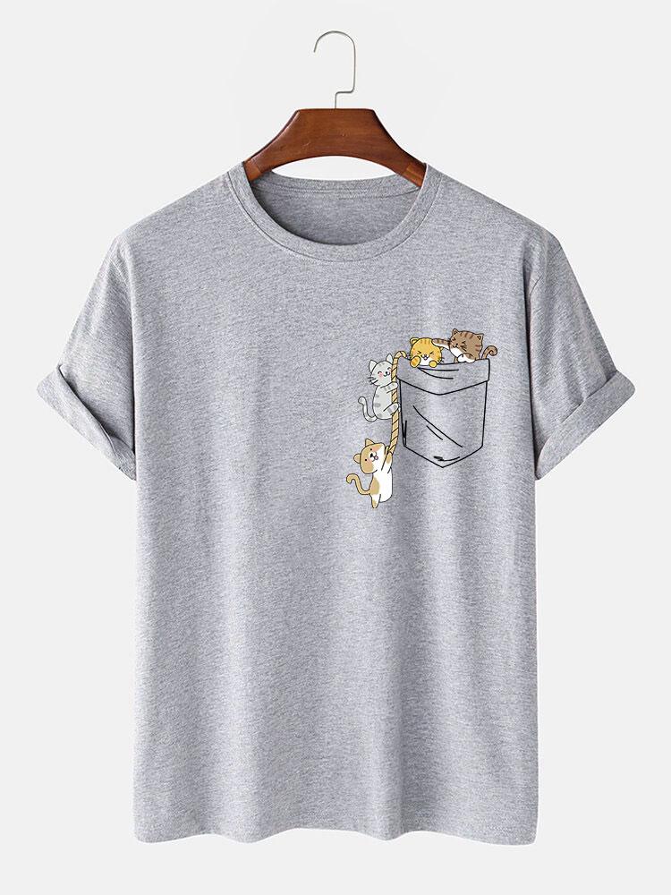 Niedliches Taschenkatzen-Print-T-Shirt - Image 7