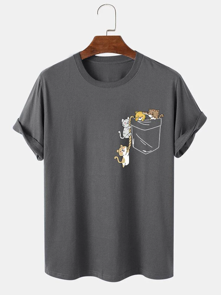 Niedliches Taschenkatzen-Print-T-Shirt - Image 8