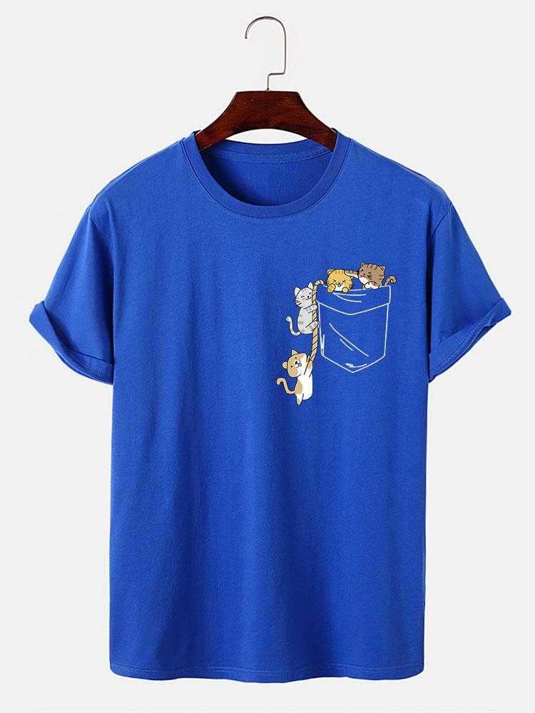 Niedliches Taschenkatzen-Print-T-Shirt - Image 9
