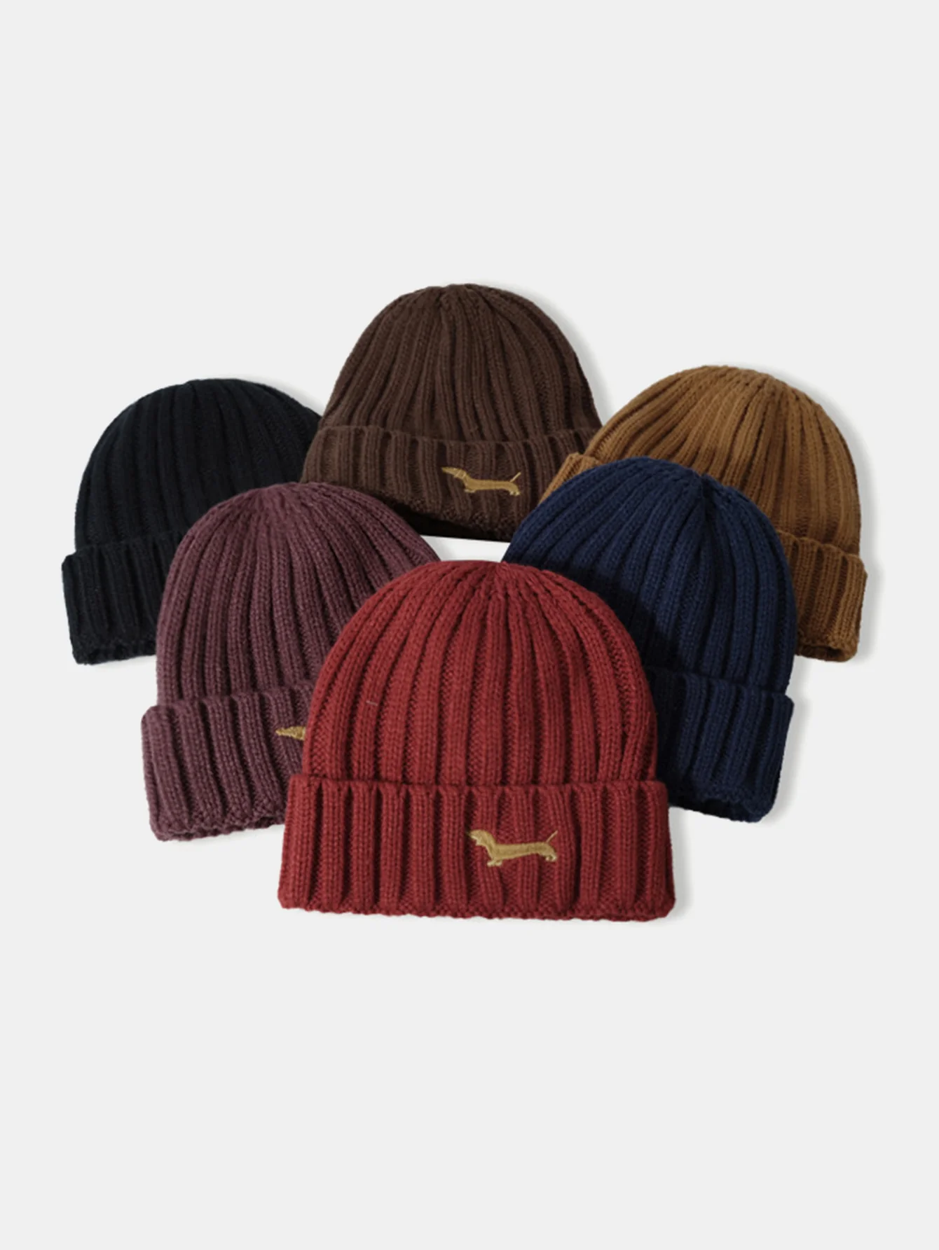 Dachshund Embroidered Pattern Thick And Warm Knitted Hat - Image 8