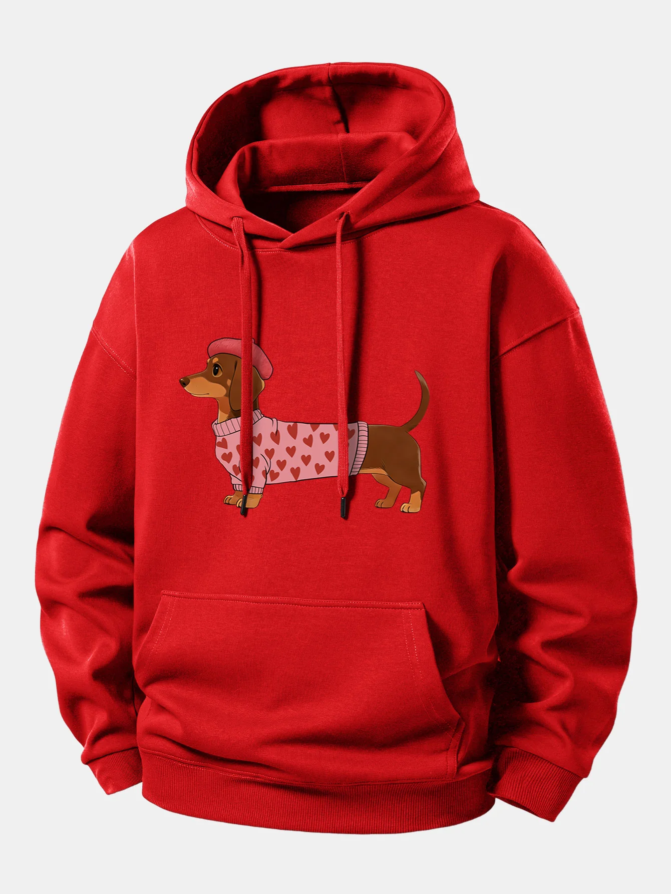 Dachshund Wearing Heart Sweater Print Relax Fit Hoodie - Image 11