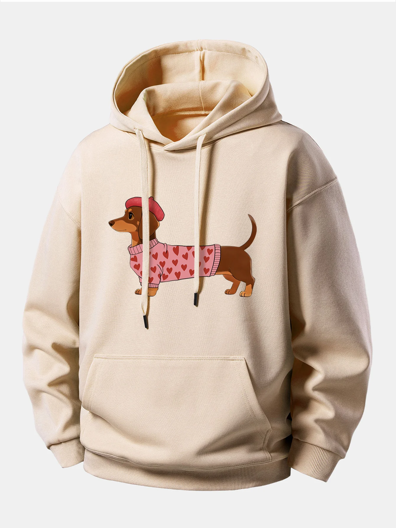 Dachshund Wearing Heart Sweater Print Relax Fit Hoodie - Image 2