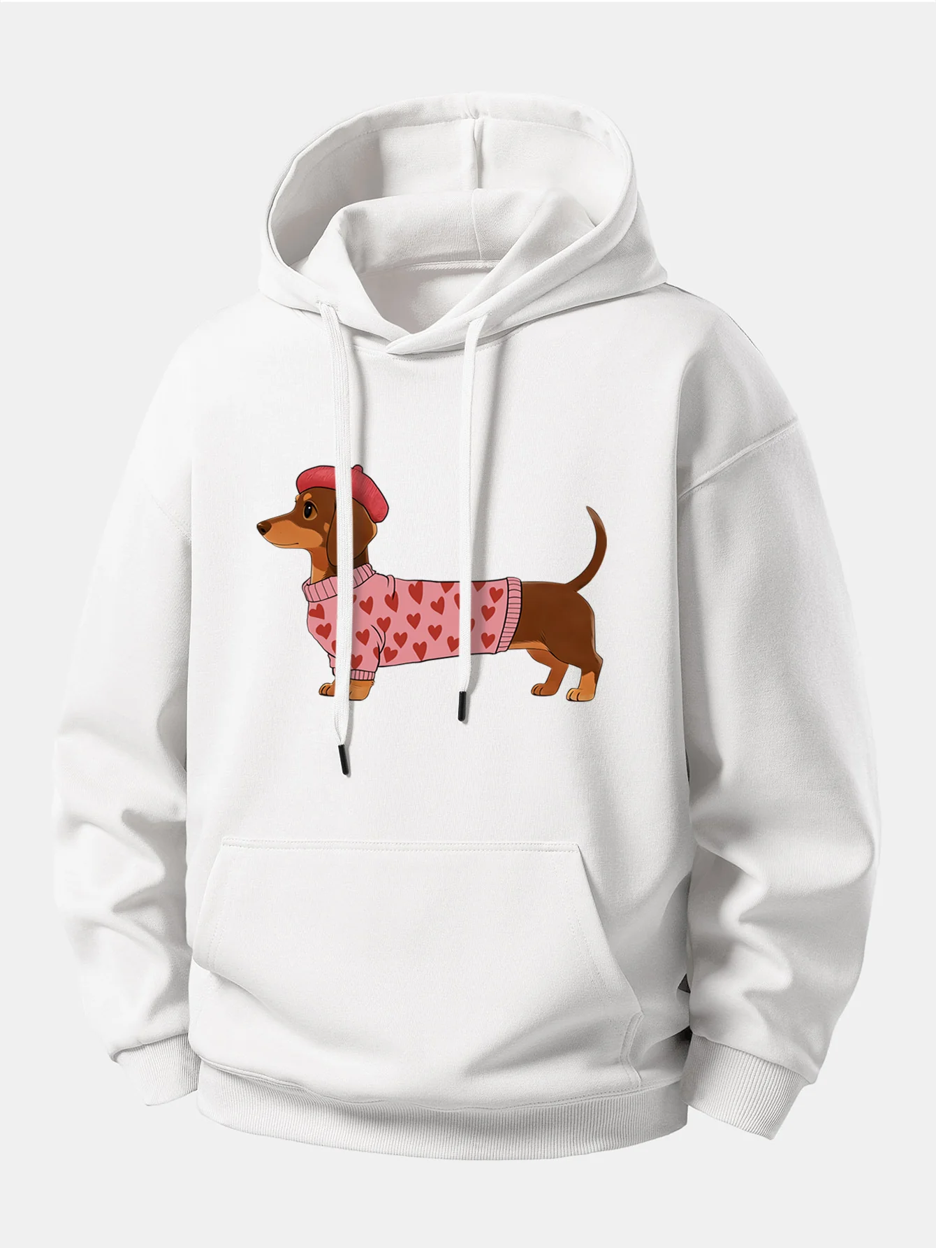 Dachshund Wearing Heart Sweater Print Relax Fit Hoodie - Image 3