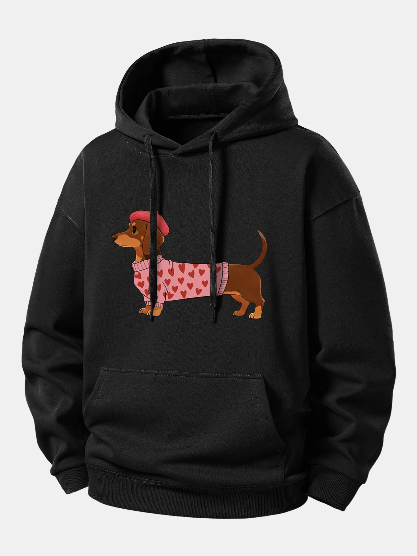 Dachshund Wearing Heart Sweater Print Relax Fit Hoodie - Image 4