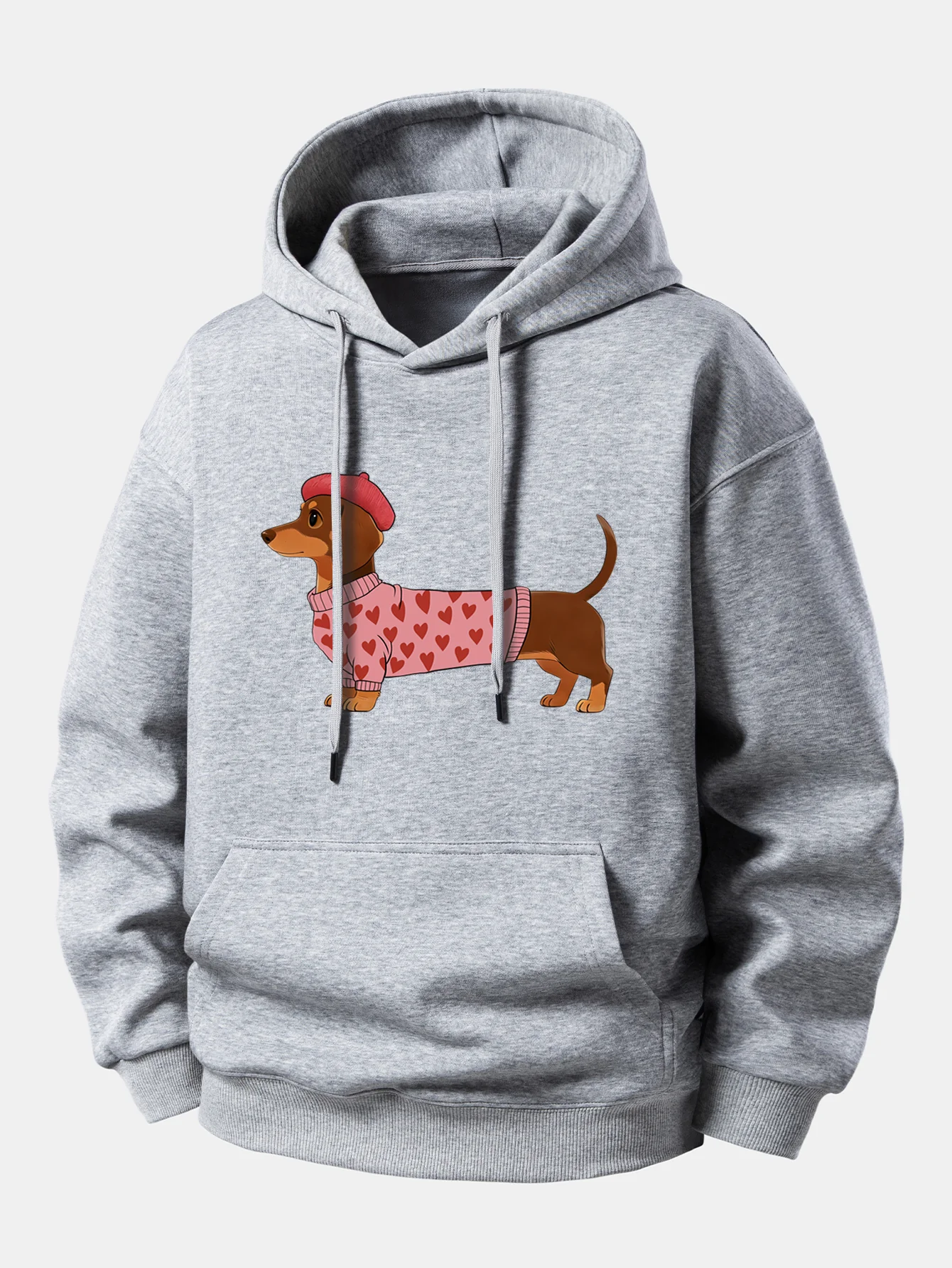 Dachshund Wearing Heart Sweater Print Relax Fit Hoodie - Image 5