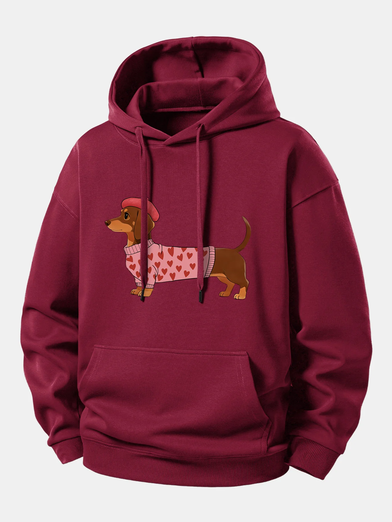 Dachshund Wearing Heart Sweater Print Relax Fit Hoodie - Image 6