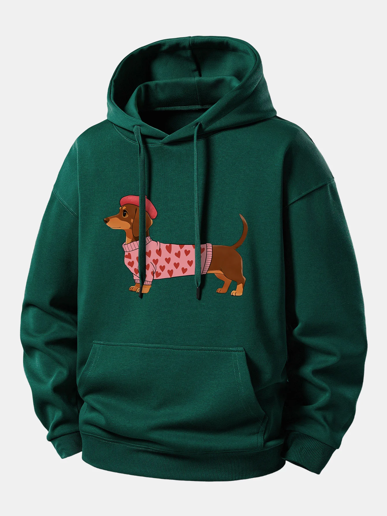 Dachshund Wearing Heart Sweater Print Relax Fit Hoodie - Image 7